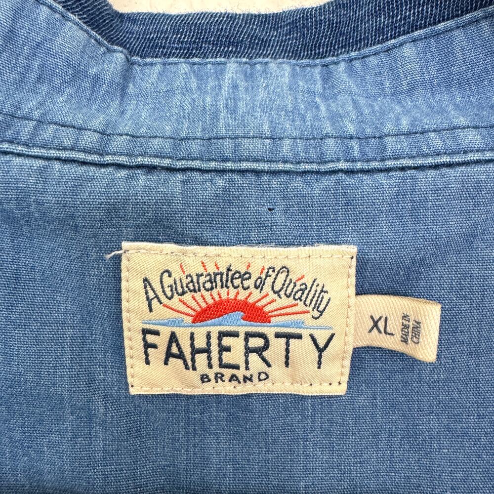 Faherty Mens Polo Shirt Size XL 100% Cotton Stripe Casual Preppy Blue - Picture 2 of 6